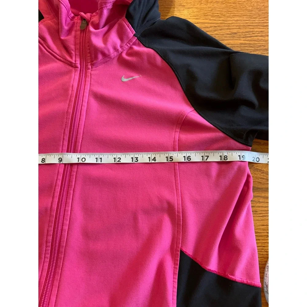 Nike Running Dri-FIT Full Zip Hoodie Pink Black Colorblock Thumbholes‎ Womens XL